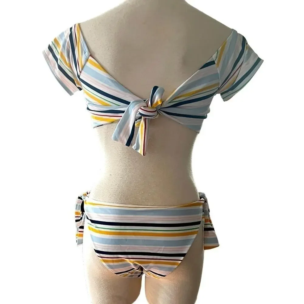 Cabana Del Sol Swimsuit Stripe Bikini Size L NWOT